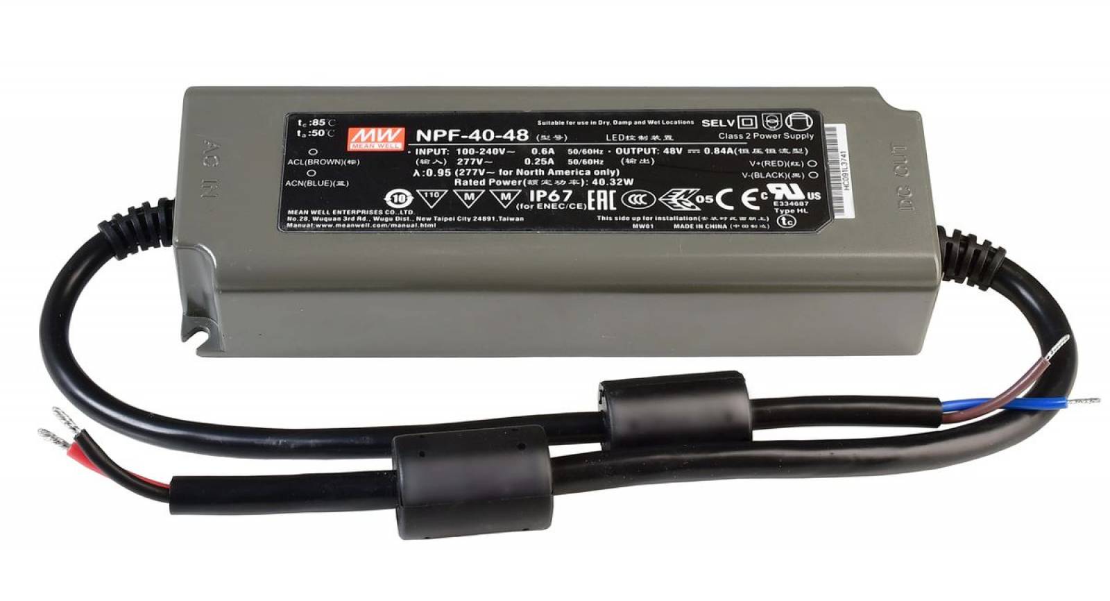 Meanwell Netzger�t, CV, NPF-40-48, 90-305V AC/50-60Hz, 48V DC, 0-840 mA, 40,00 W