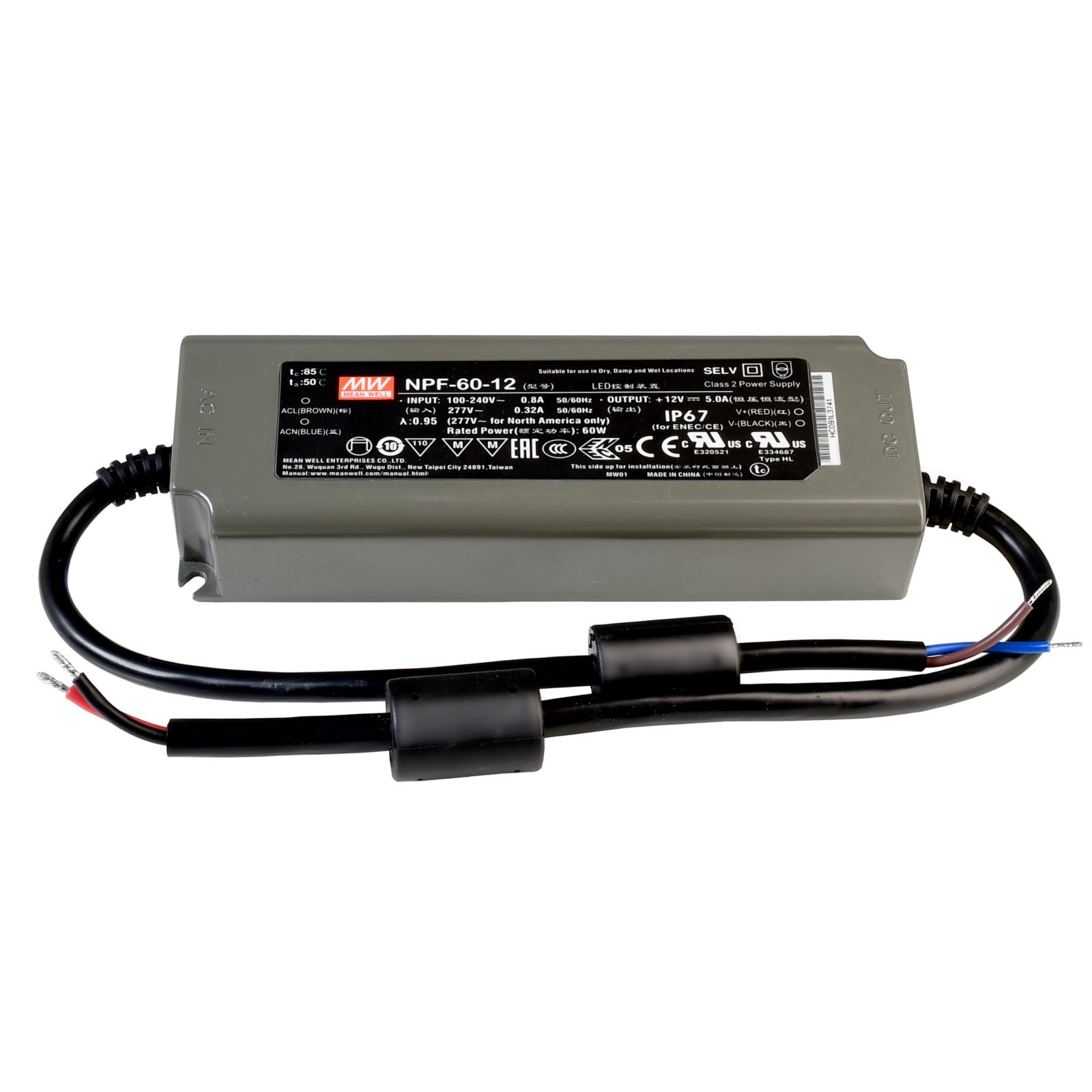 Meanwell Netzger�t, CV, NPF-60-12, 90-305V AC/50-60Hz, 12V DC, 0-5000 mA, 60,00 W