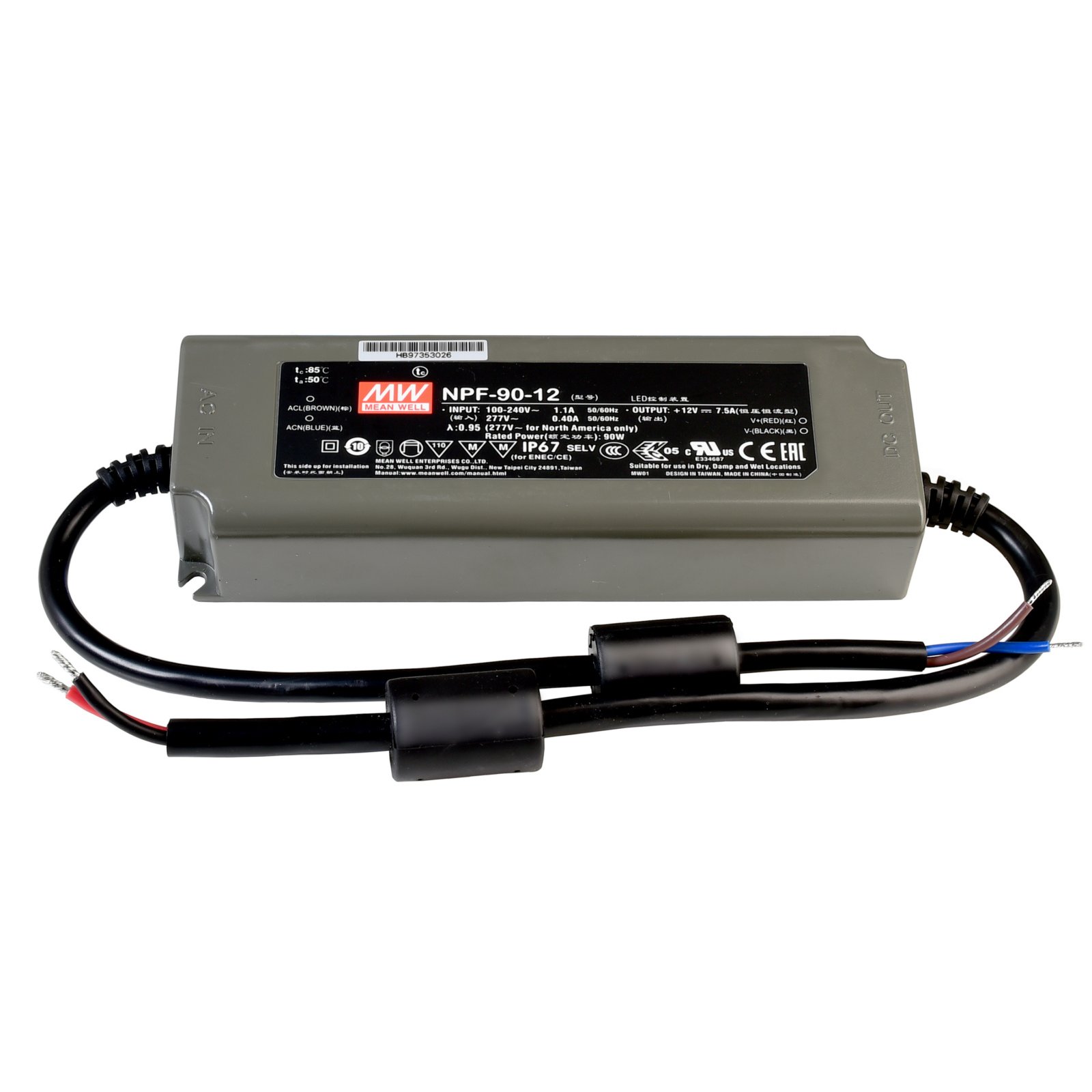 Meanwell Netzger�t, CV, NPF-90-12, 90-305V AC/50-60Hz, 12V DC, 0-7500 mA, 90,00 W