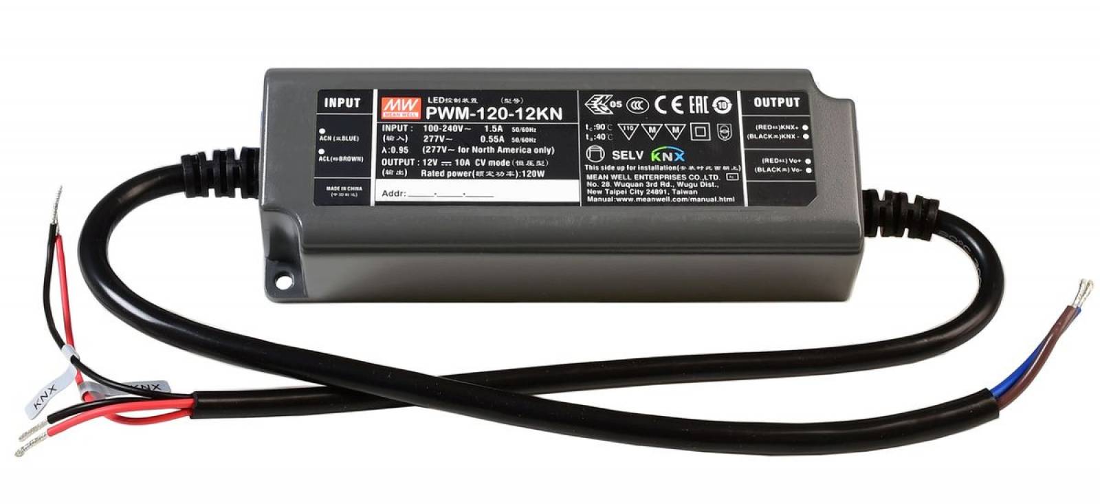 Meanwell Netzger�t, CV, PWM-120-12KN, 12V DC, 120W, dimmbar: KNX, 90-305V AC/50-60Hz, 