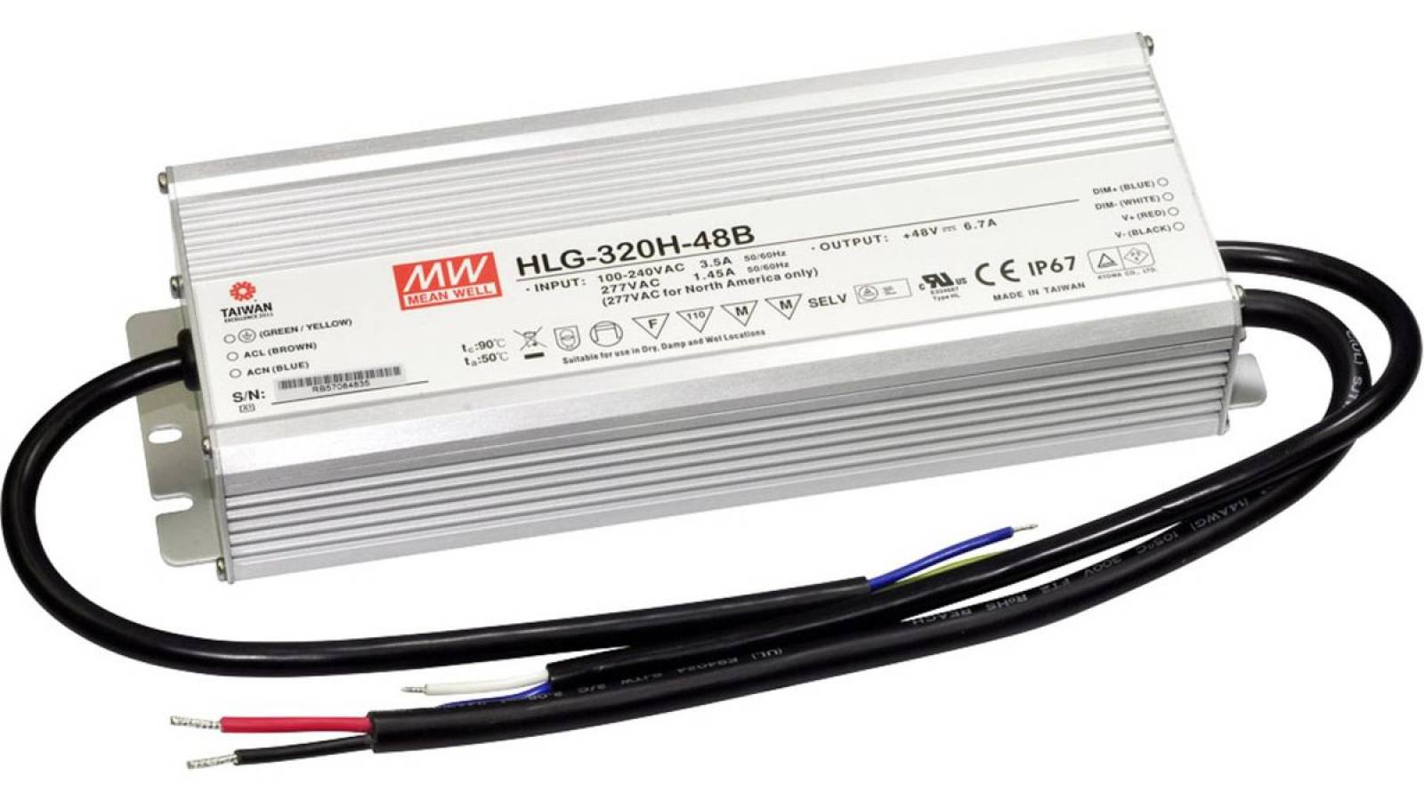Meanwell Netzger�t DIM CV. HLG-320-48B, 48V DC, 320W, IP67 dimmbar: 0-10V / 1-10V
