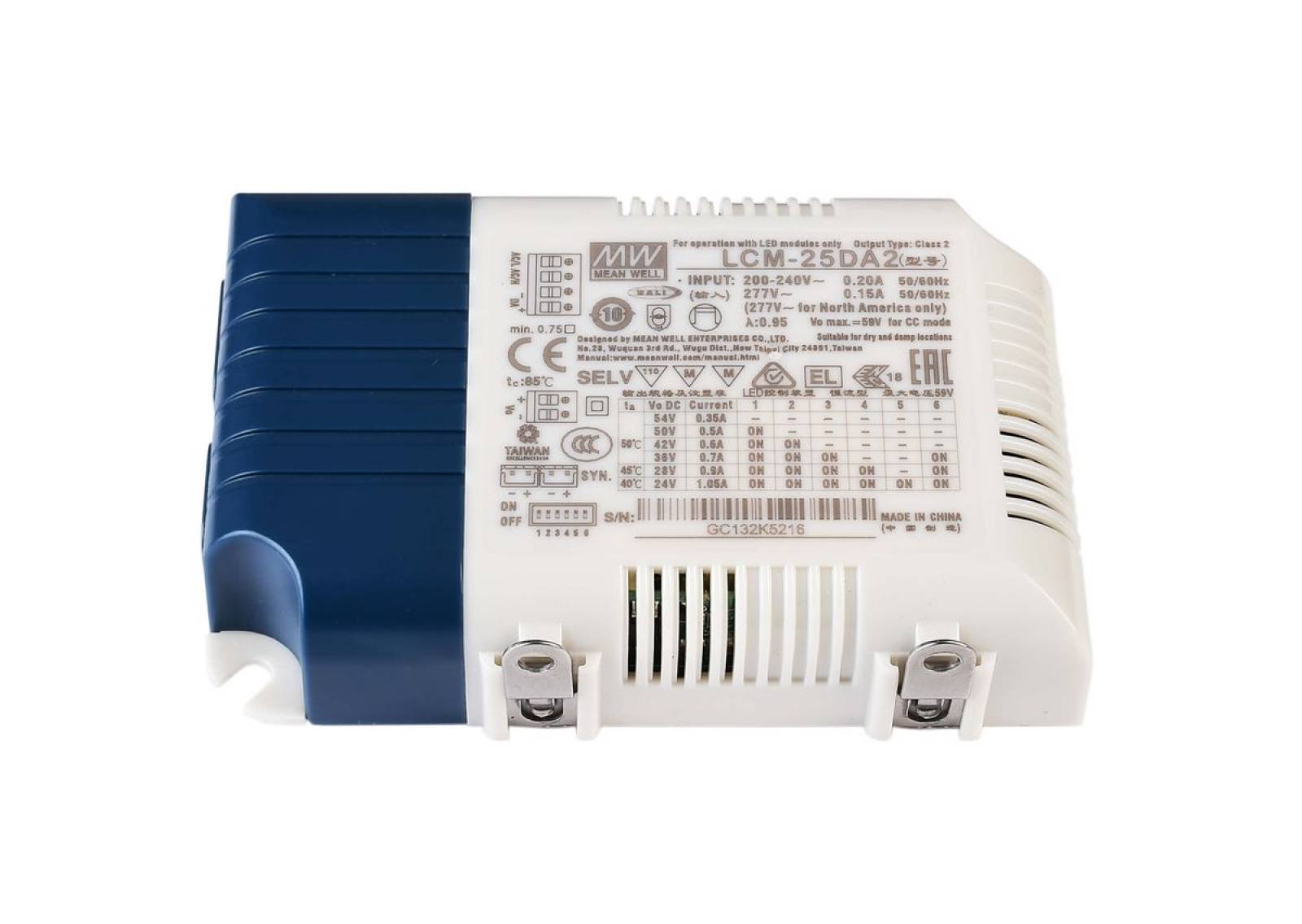 Meanwell dimmbares LED-Netzger�t Dali + Intelli-Push, 18,9-25,2W, 6-54V DC, 350-1050mA