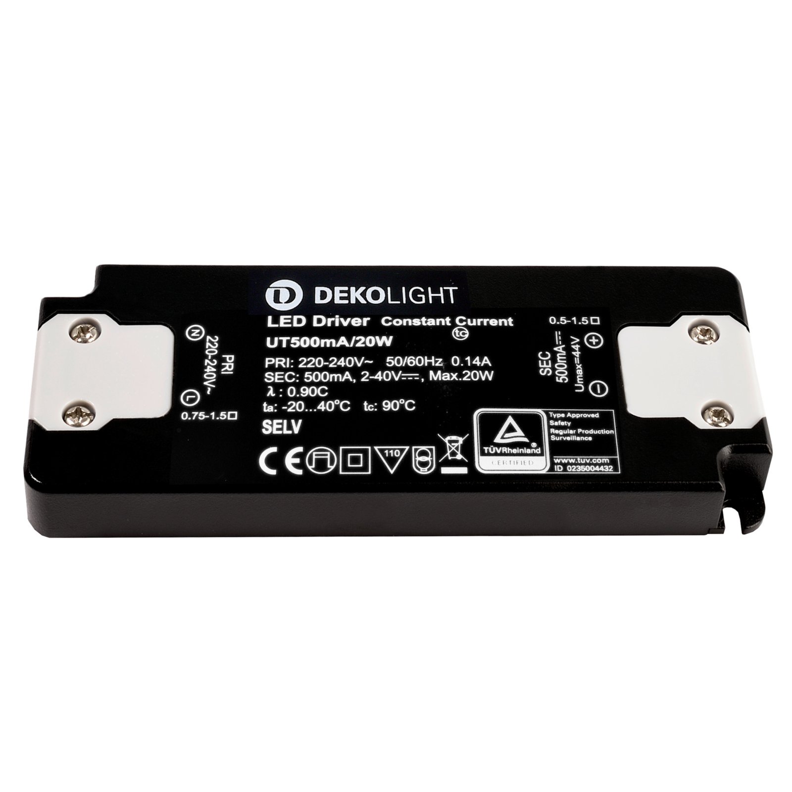 Netzger�t (CC, DC), FLAT, CC, UT500mA/20W, Stromkonstant, 1-20W, 220-240V/AC, IP67, 2-40V/DC