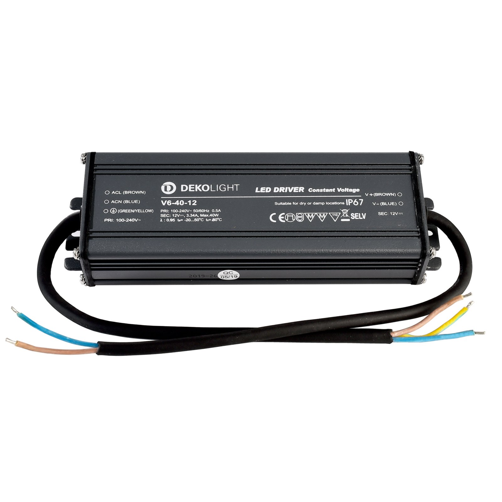 Netzger�t, IP65 CV max. 40W, V6-40-12, 100-240VAC, 12V DC, 500 mA, 0-3340mA, wassergesch�tzt