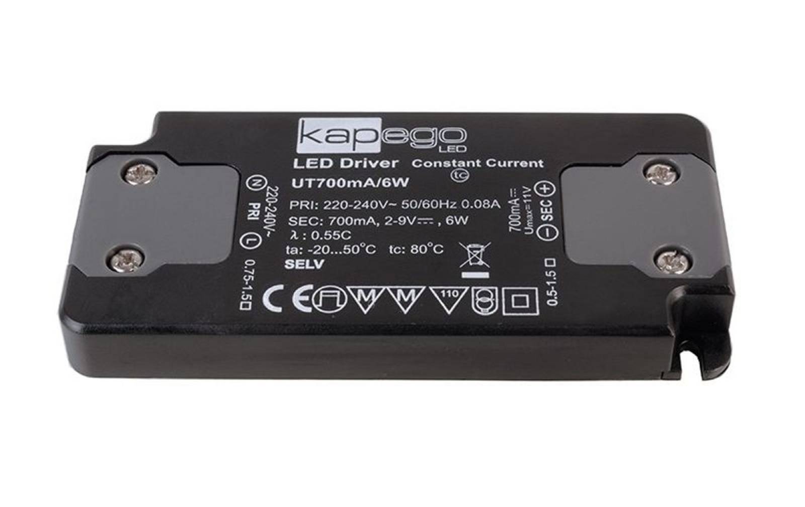 Netzger�t KapegoLED , Flat Power Supply 700mA 6W, 2-9V DC, 80 mA,