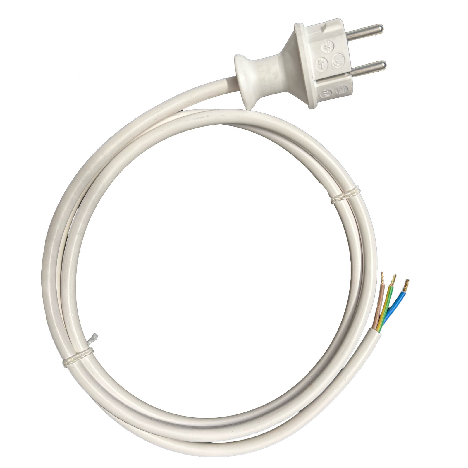 PVC-Anschlussleitung H05VV-F 3G1,5 mit geradem Schutzkontaktstecker und offenem Leitungsende, L�nge 2,0 m, Farbe: wei�