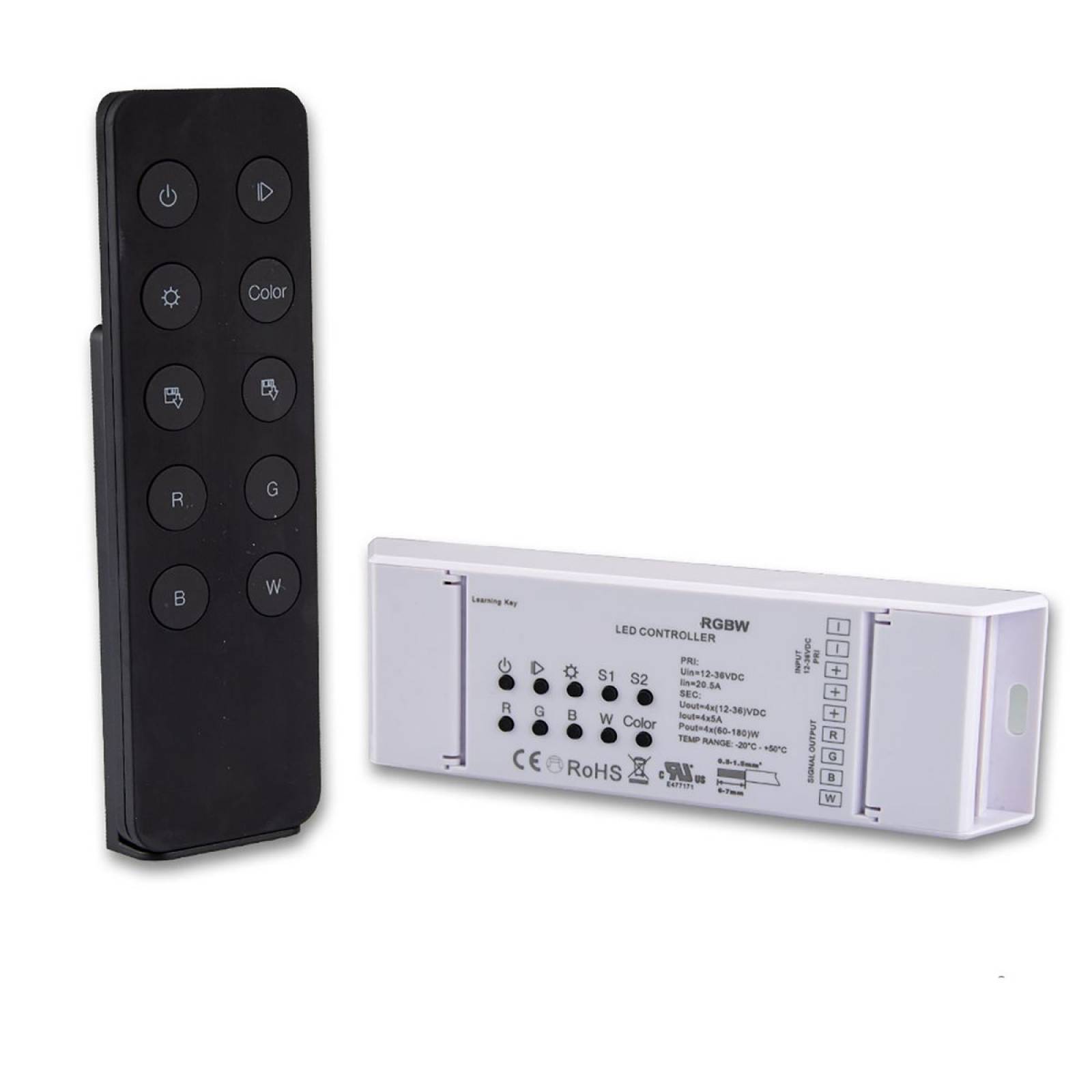 RGB+W Controller mit Nah- u. Fernbedienung, Farbwechsel, Speicher, 4x5A