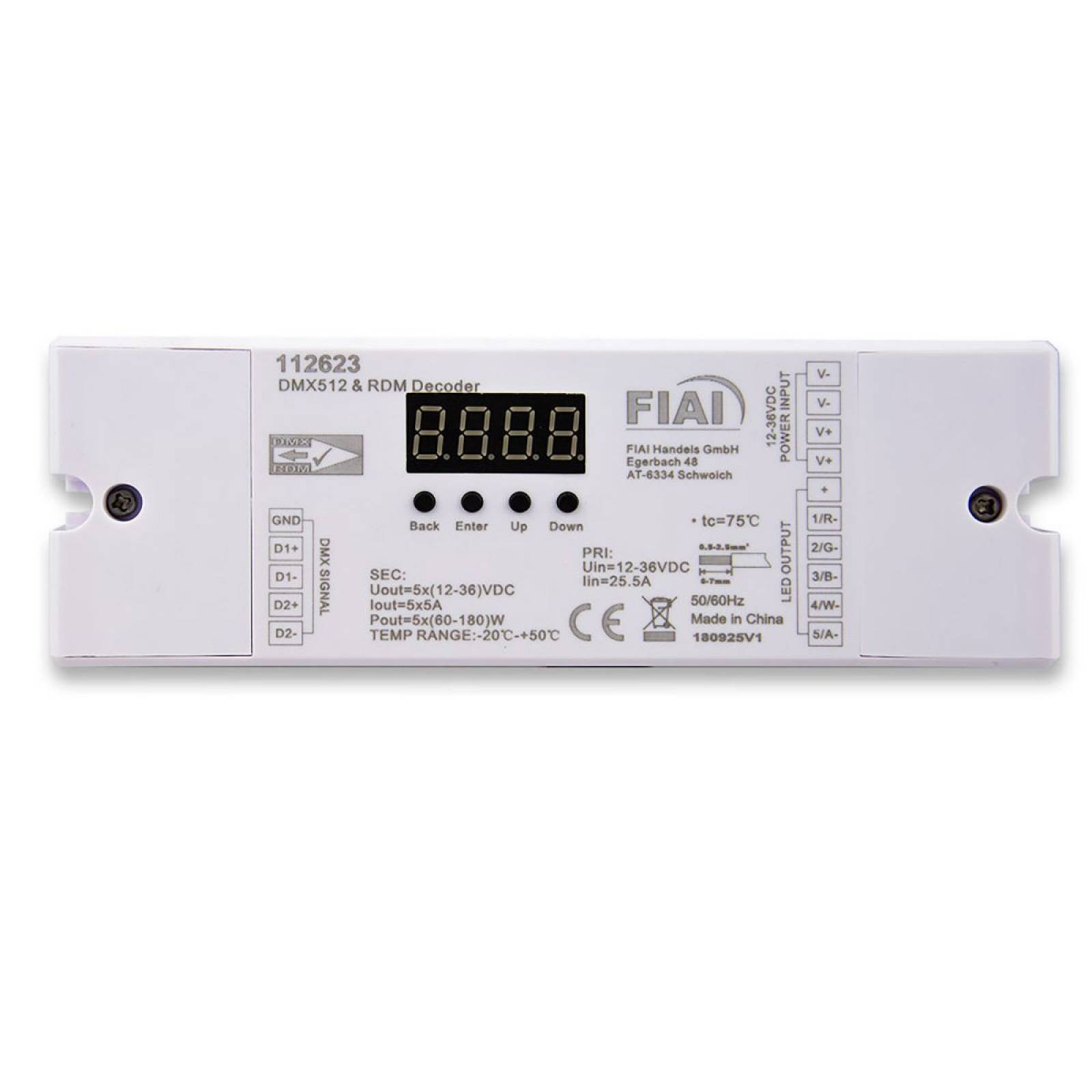 RGB+W+WW DMX512 Decoder, 5 Kanal, 12-36V