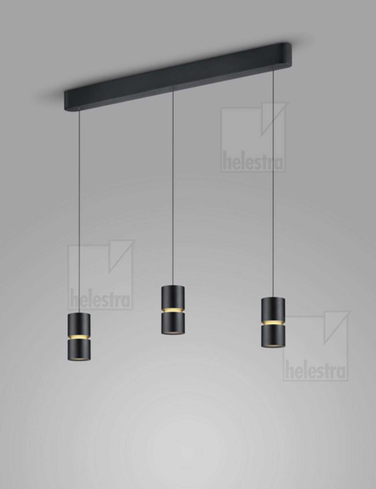 ROK 3-fach Pendelleuchte schwarz-gold 30W dim, 2700K, verstellbar 20-60�, H:10-1800mm