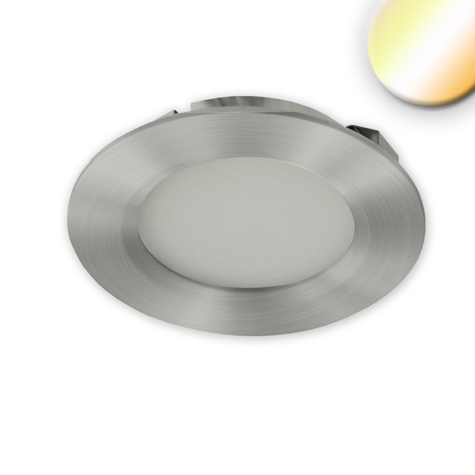 Runder LED M�beleinbaustrahler 3W, Alu-geb�rstet, 24V, CCT wei�dynamisch 1900-5000K, dimmbar