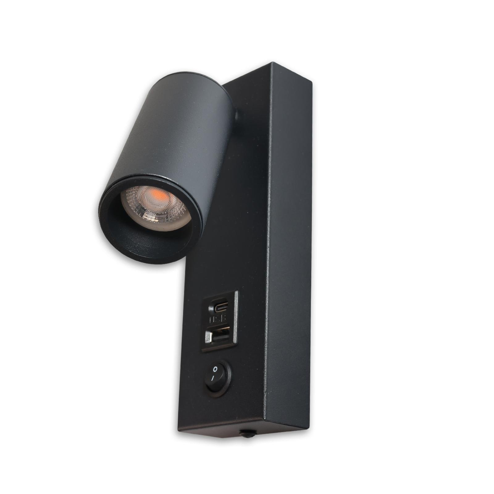 Schwarze Leseleuchte, LED 4,5W, mit Ladem�glichkeit �ber USB-A und USB-C, 3000K warmwei�