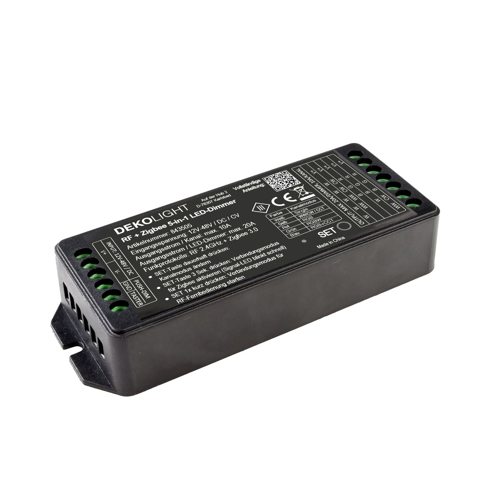 Steuerung RF-smart LED-Dimmer 5-in1, 5 Kanal, 20A, ZigBee 3.0, Intelli Push-Dim, 12-48V/DC