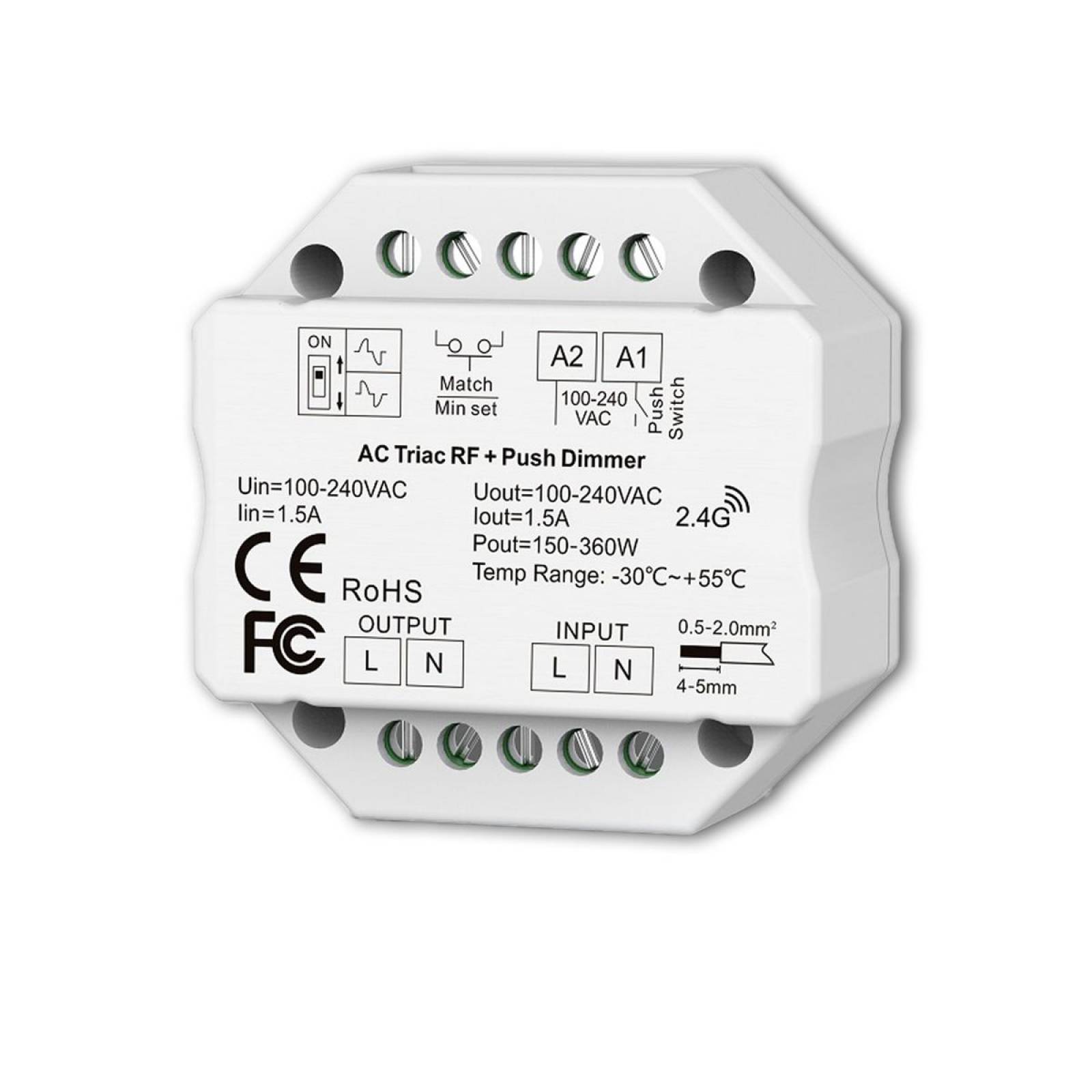 Sys-Pro + Zigbee 3.0 Push/Funk Dimmer, 230V AC, 360 VA, Phasenan-/Abschnitt w�hlbar