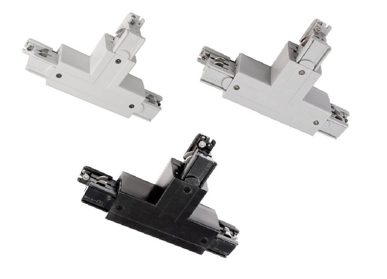 T-Verbinder links-links-rechts mit Wechselmechnik f�r 3-Phasen Schienensystem D Line 230V, wei�/schw