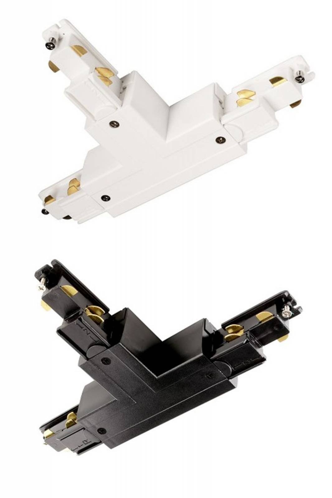T-Verbinder rechts-rechts-links mit Wechselmechanik, D Line DALI Ein-/Aufbauschienensystem, wei�/sch