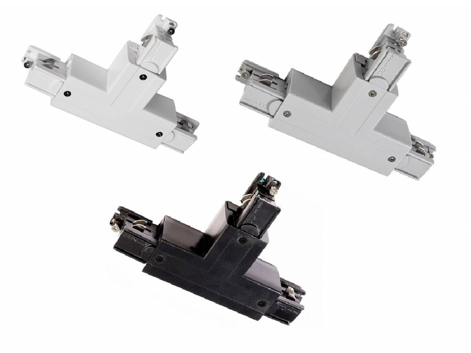 T-Verbinder rechts-rechts-links mit Wechselmechnik f�r 3-Phasen Schienensystem D Line 230V, wei�/sch