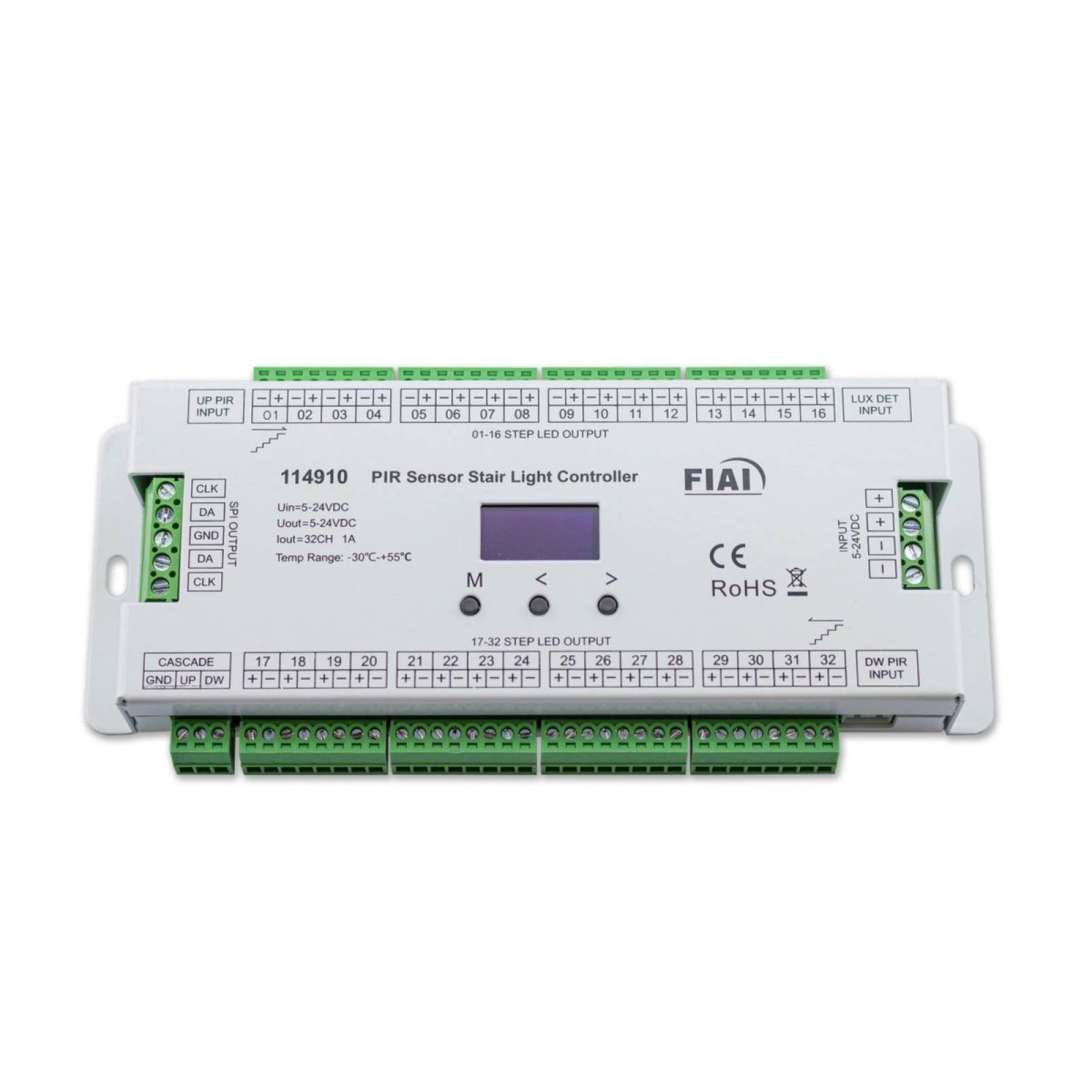 Treppen-Effekt PWM-Dimmer 5-24V DC, 32x1A + SPI-Output, 2 PIR Sensor + 2 Push-Tast Eing�nge