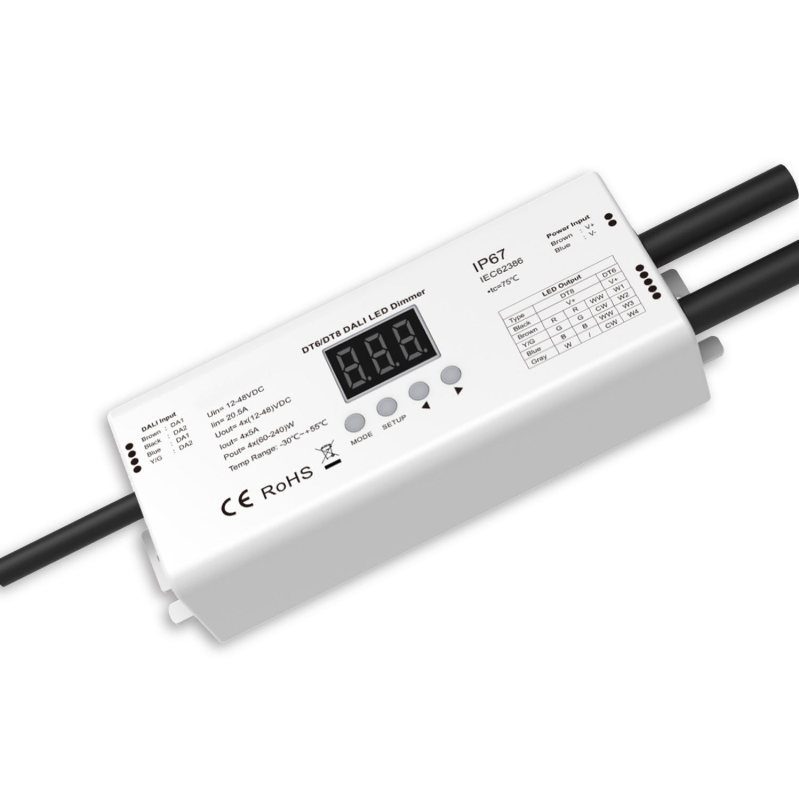 Universeller Multi-PWM-Dimmer DALI DT6/DT8 1-4 Adresse, IP67, 4 Kan�le, 12-24V 4x5A, 36-48V 4x3A