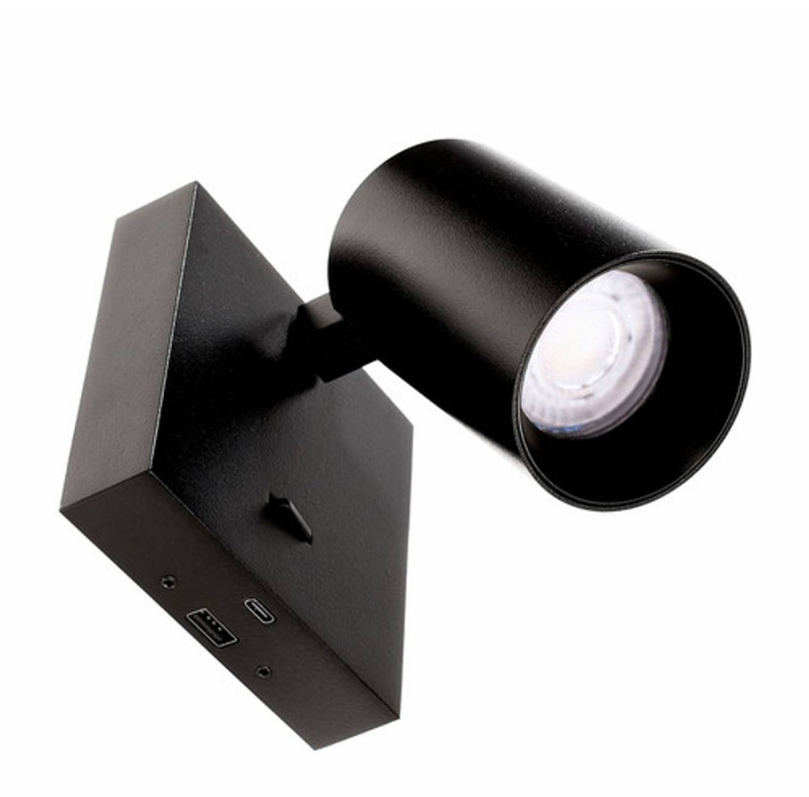 Wandaufbauleuchte Can Tilt eckig, max. 7,5W GU10, schwarz mit USB Ladem�glichkeit