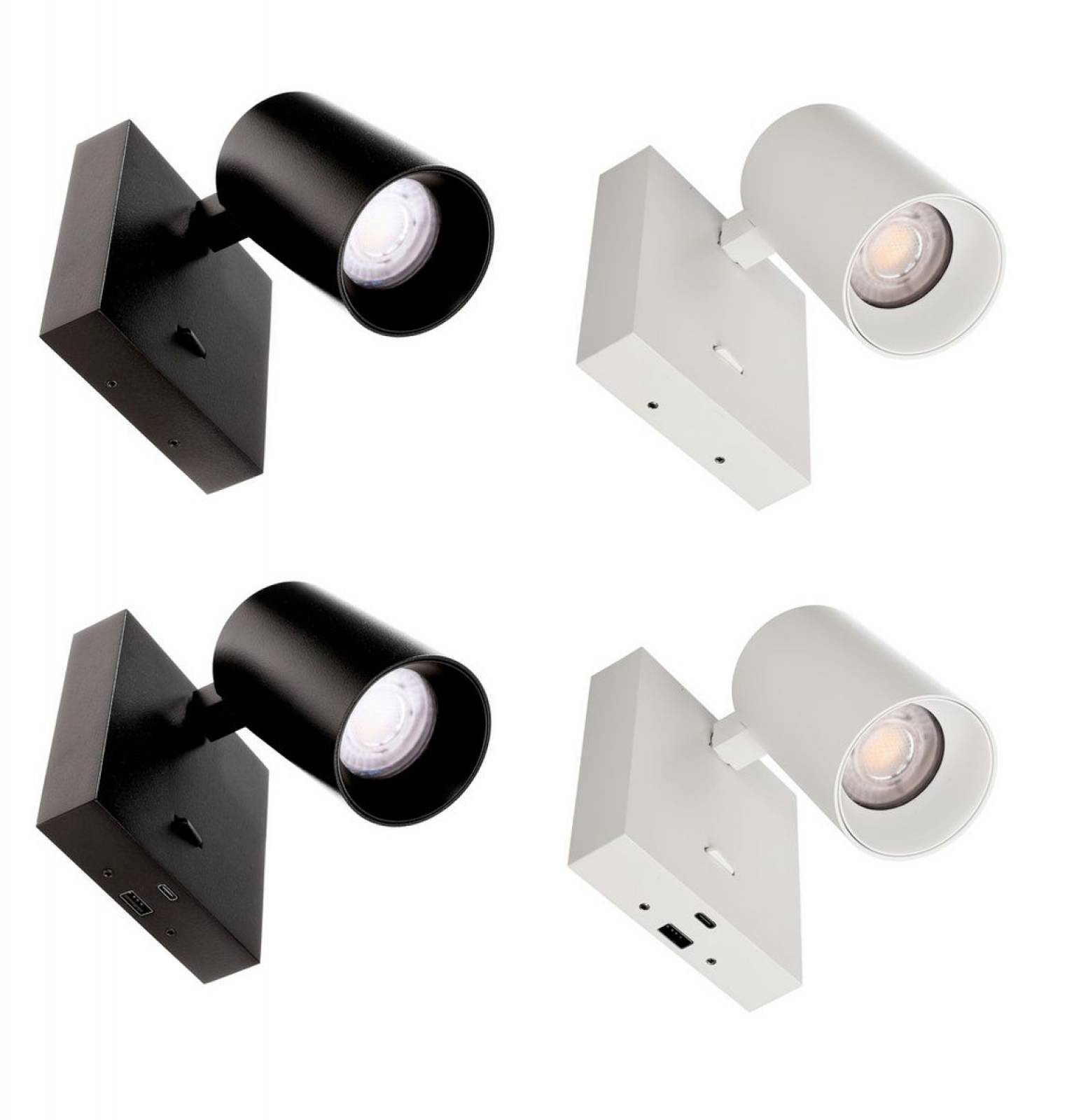 Wandaufbauleuchte Can Tilt eckig, max. 7,5W GU10, schwarz/wei�, opt. mit USB Ladem�glichkeit