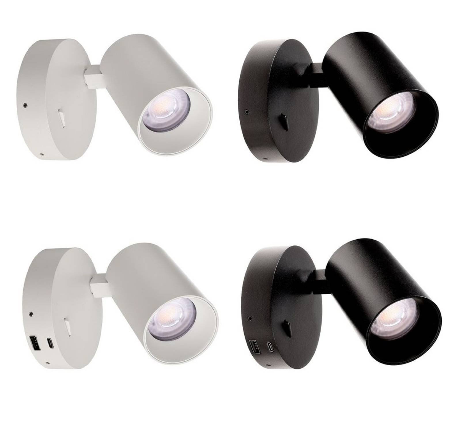 Wandaufbauleuchte Can Tilt rund, max. 7,5W GU10, schwarz/wei�, opt. mit USB Ladem�glichkeit