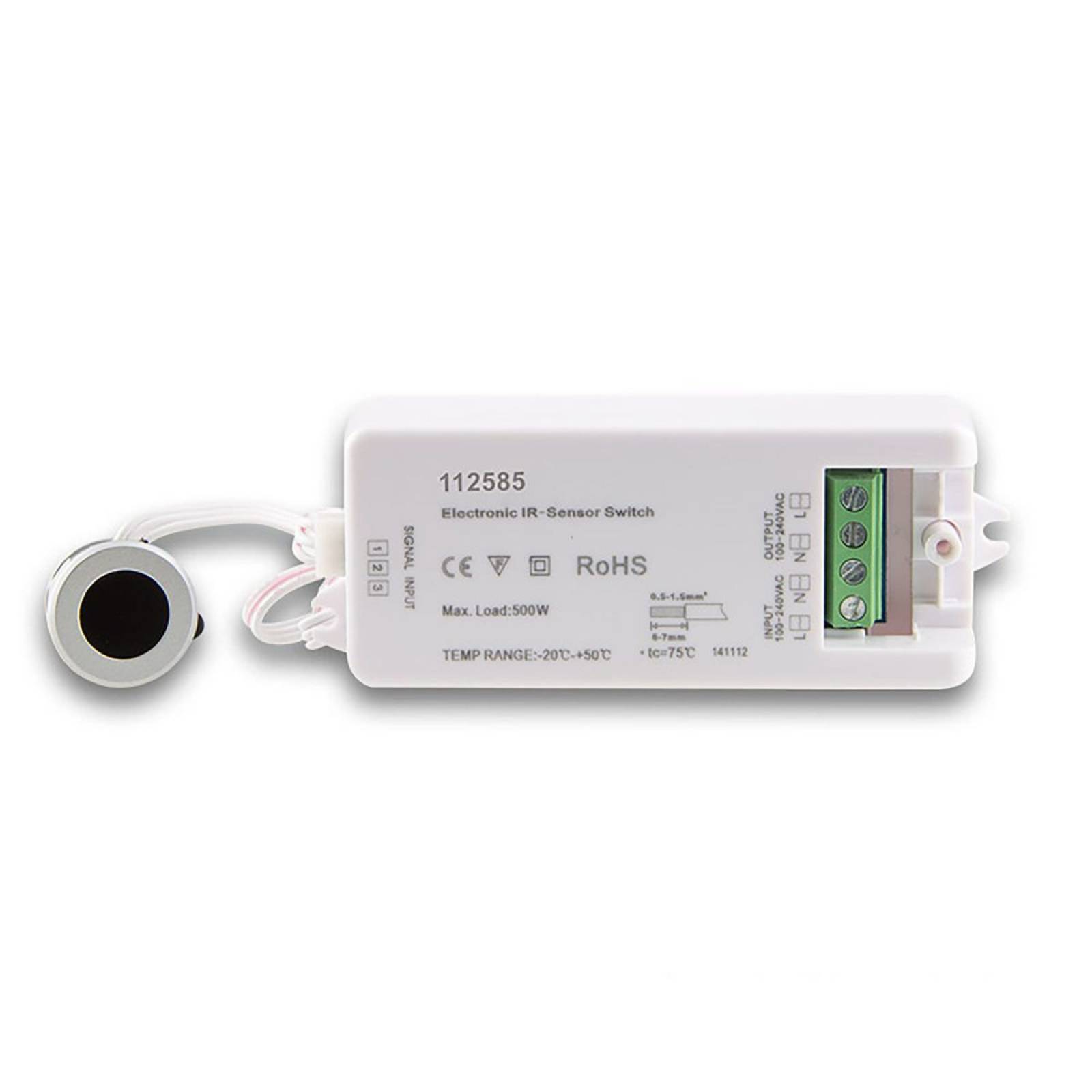 Wisch-Schalter mit Sensorkopf silber, Wischdistanz 6cm, 230V, max. 500W